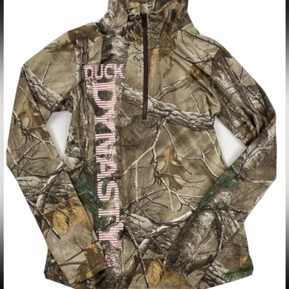Duck Dynasty Girl Realtree Camo Sz M Long Sleeve 1/2 Zip Pullover Shirt Stretch - Picture 1 of 3